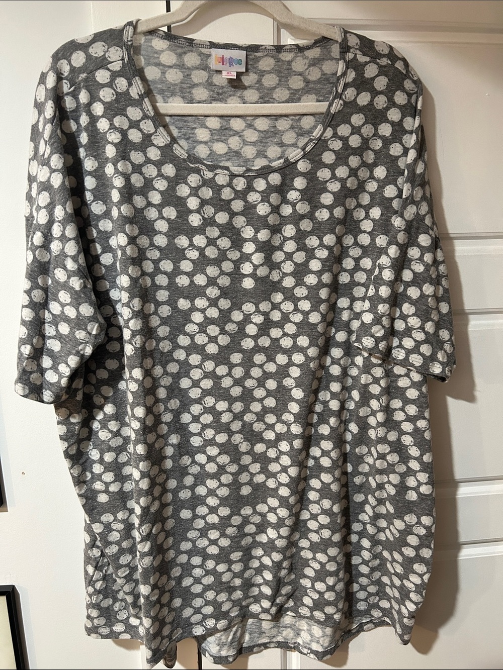 LuLaRoe Gray and White Polka Dot Irma